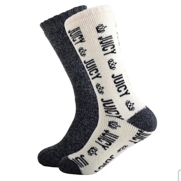 Juicy by Juicy Couture 2 Pair Boot Socks Womens 9-11  Black White - Picture 1 of 5